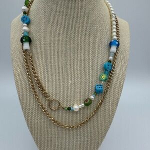 Urban Outfitters Colorful Beaded Necklace with Gold Chain